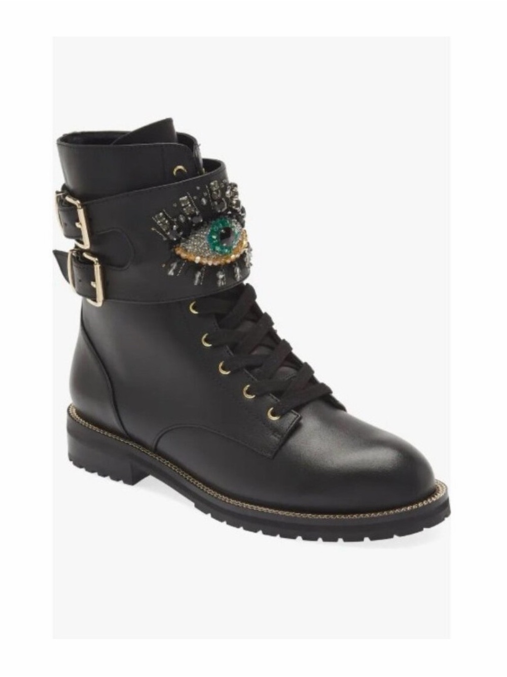 Kurt Geiger Black Embellished Evil Eye Lace-Up Ankle Boot